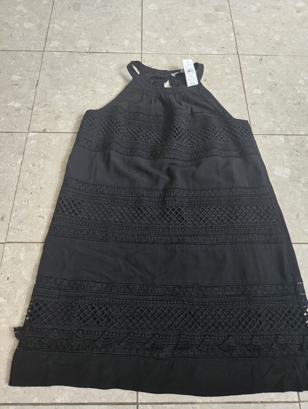 NWT Ann Taylor Loft Halter Crochet Black Dress - Small